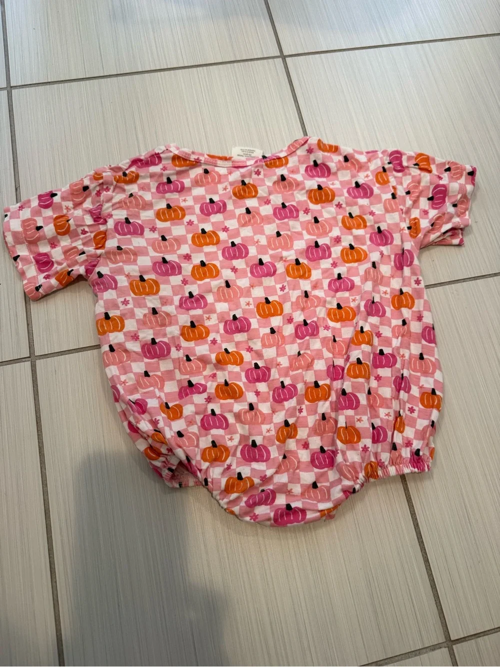 Pink Pumpkin Print Short Sleeve T-shirt Bubble Romper Baby One-Piece Bodysuit